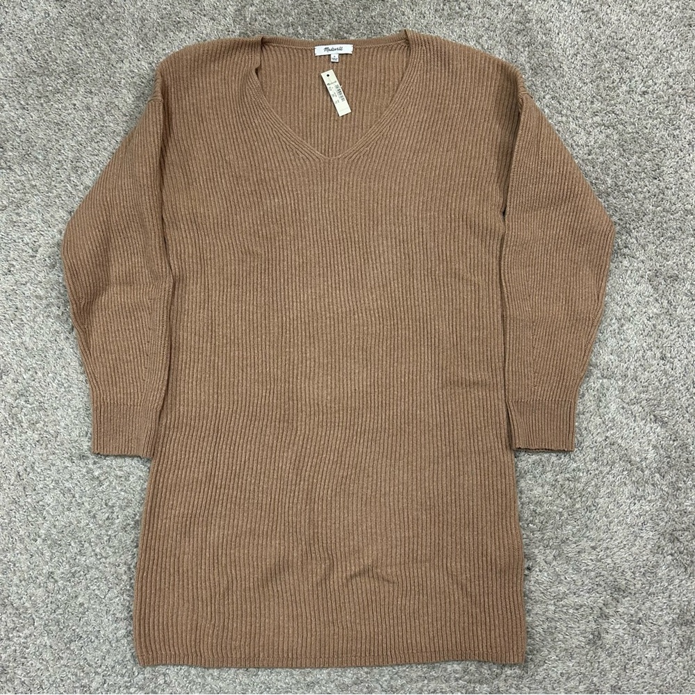 Madewell Relaxed V-Neck Sweater Dress Women’s Small Brown New with Tags NWT